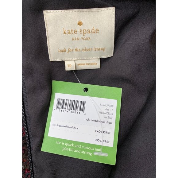 NWT Kate Spade NY So Foxy Metallic Tweed Sheath Dress Size 16 Fringe RY10400 $39 - Picture 8 of 9